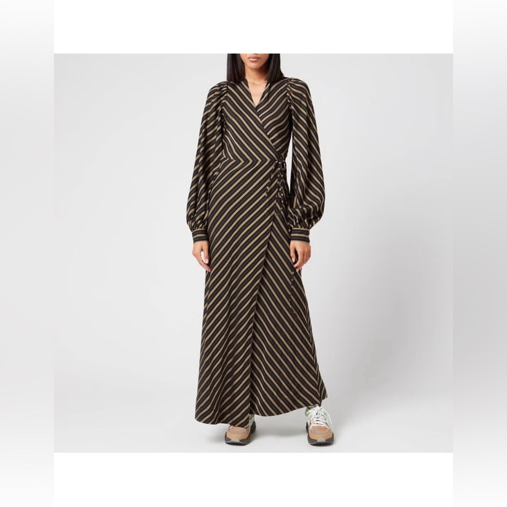 GANNI striped wrap dress